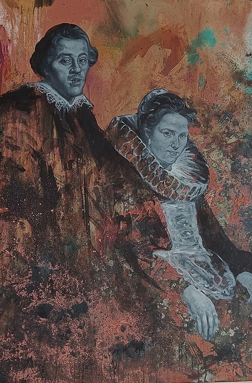 Portrait of a Young Married Couple (after Jacques Jordaens) - Mixed Media on Canvas - 120cm x 100cm