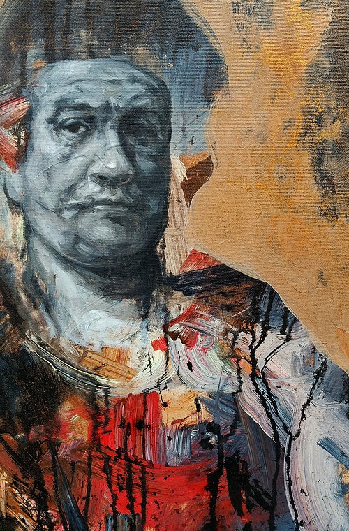 Detail from Self-Portrait with Two Circles (after Rembrandt) - Mixed Media on Canvas - 100cm x 80cm