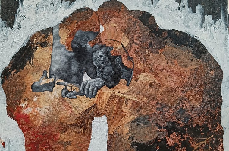 The Incredulity of St Thomas (after Caravaggio) - Mixed Media on Canvas