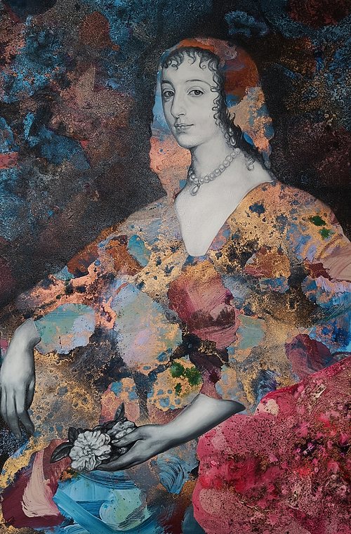 Henrietta Marie of France after A. van Dyke - Mixed Media on Canvas - 103cm x 83cm - 2025