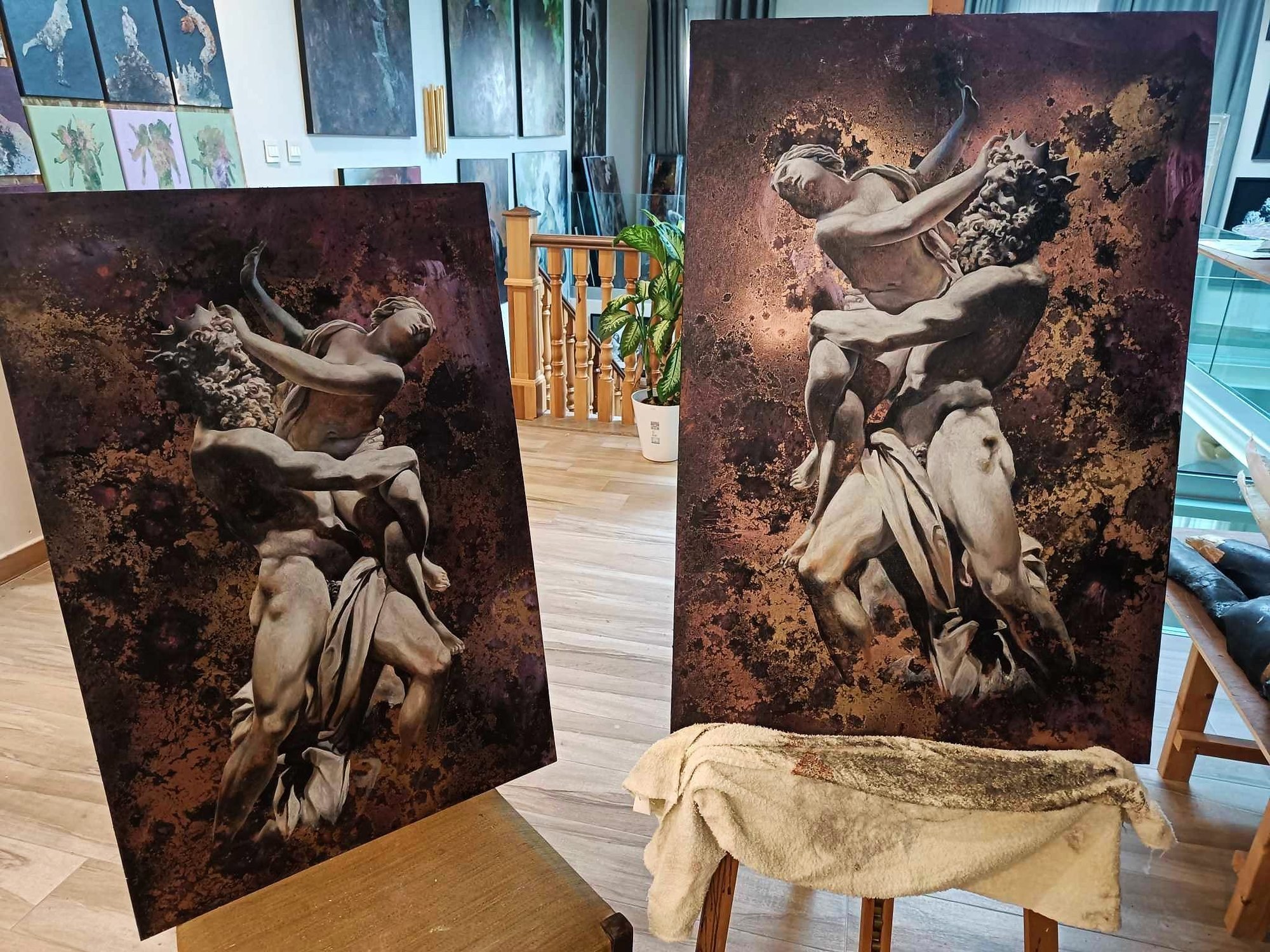 The Abduction of the Sabines (after Bernini) - Mixed Media on Panel - 2023